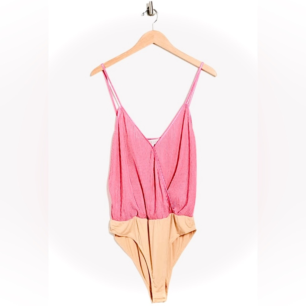WAYF || Surplice Ribbed Cami Bodysuit in Bubblegum Pink - SZ XS ✨NWT✨
